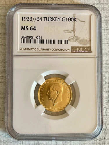 Turkey 1923/64 100 Kurush Gold NGC MS64 SKU# 4673