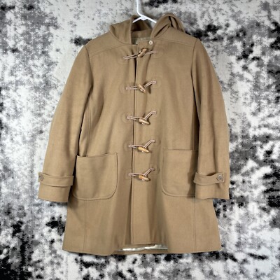 J Crew Coat Womens Size Large Brown Pea Coat Hooded Career Winter