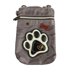 CHALA BROWN WHITE PAW PRINT CELL PHONE CROSSBODY PURSE MISSING STRAP A24