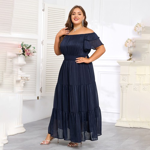 Plus Size Women One Shoulder Ruffle Party Cocktail Maxi Dress Evening Ball Gown - Picture 5 of 18