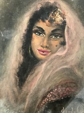 Belle Peinture Huile Sur Carton 1950 Portrait Femme gitane gitan a identifier