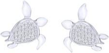 0.1 CT Round White Natural Diamond Sea Turtle Stud Earrings In 14K Gold Plated
