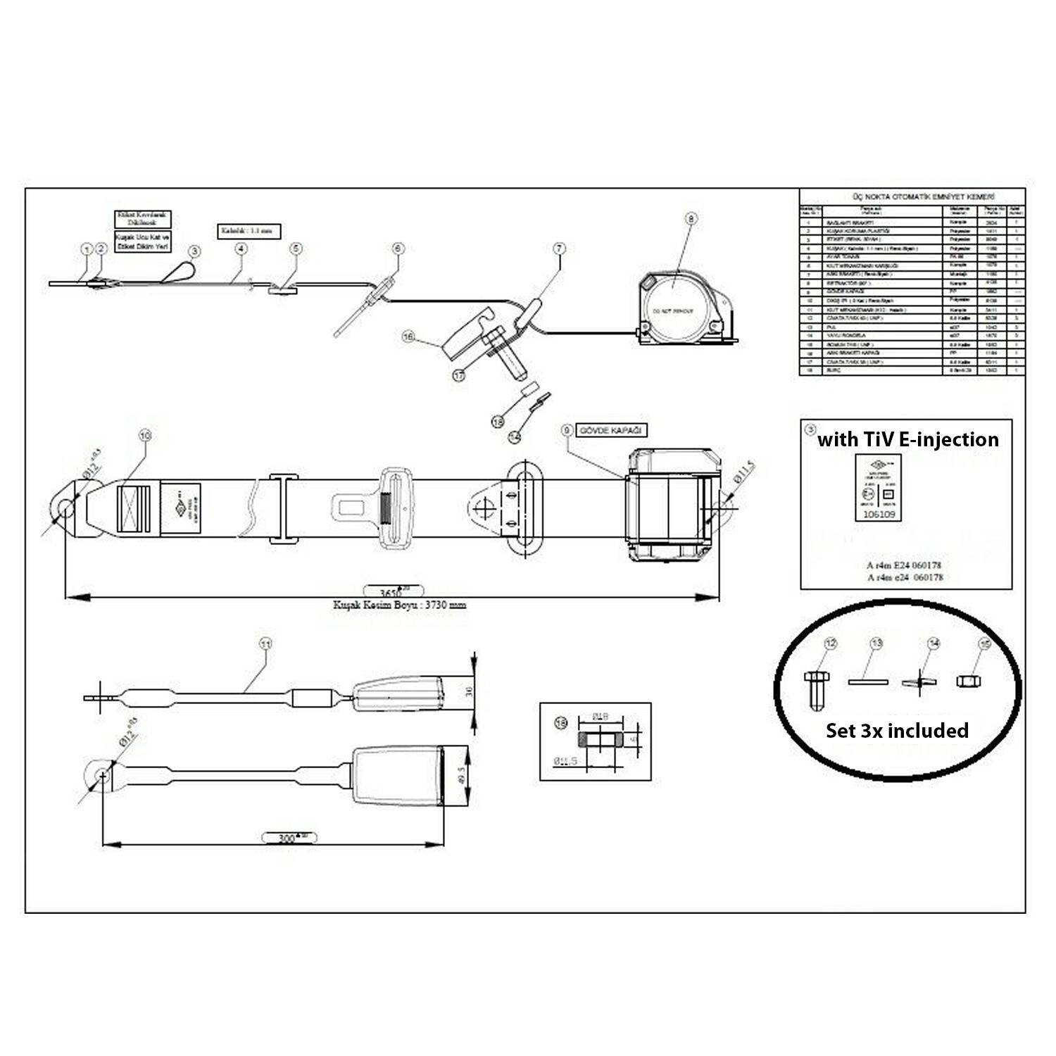 Replacement Universal 3 Point Seat Belts Retractable & Adjustable For Hyundai