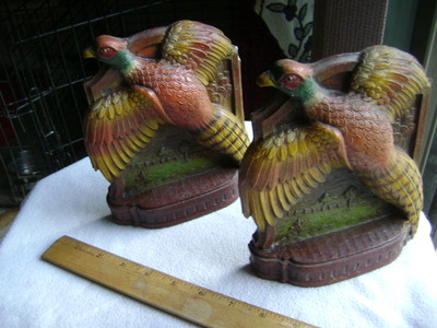 NICE Vintage Ring Necked Pheasant Bookends.  1930's/40's??