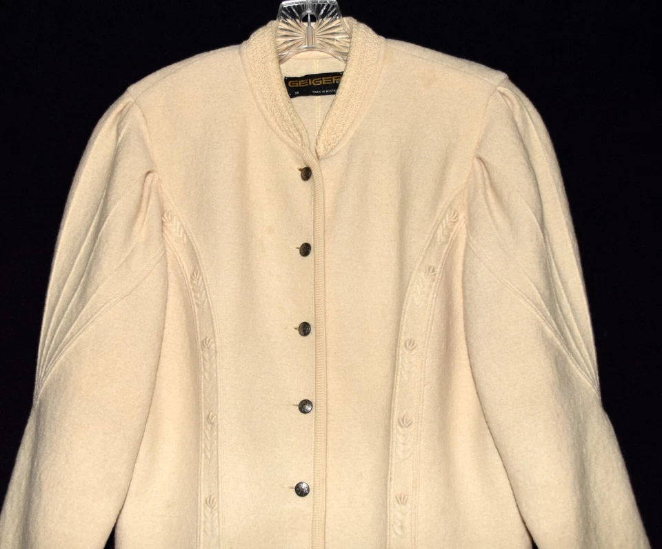 Vintage Geiger Ivory Boiled Wool Embroidered Jacket Size 38 Made in Austria - Image 2 of 4
