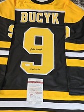 Johnny Bucyk Autographed/Signed Jersey JSA COA Black Custom Jersey HOF 1981