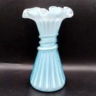 Fenton Art Glass Vase Wheat #5858 Powder Blue Overlay 1961-1962 7-3/4"