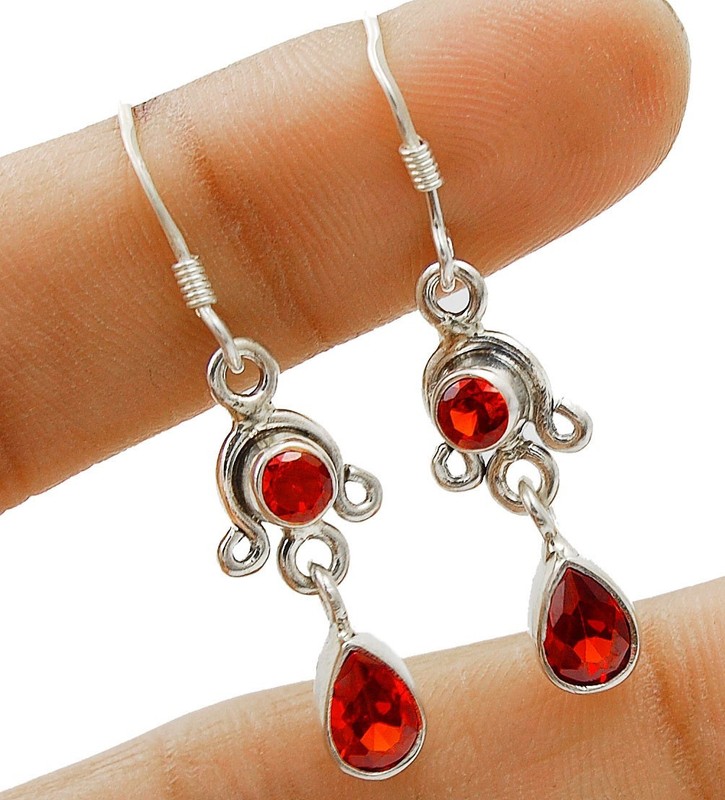 Natural Fire Garnet 925 Sterling Silver Earrings Jewelry 1 1/2'' Long @15-7