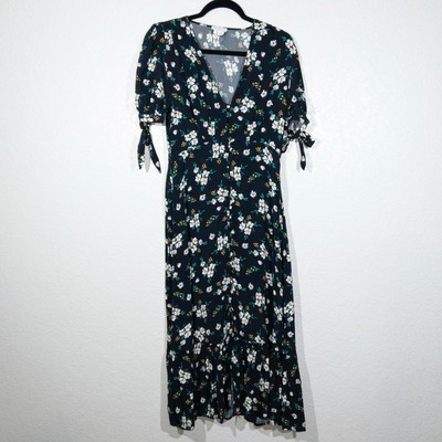 Ghost London Black Floral Maddy Midi Dress Size Small