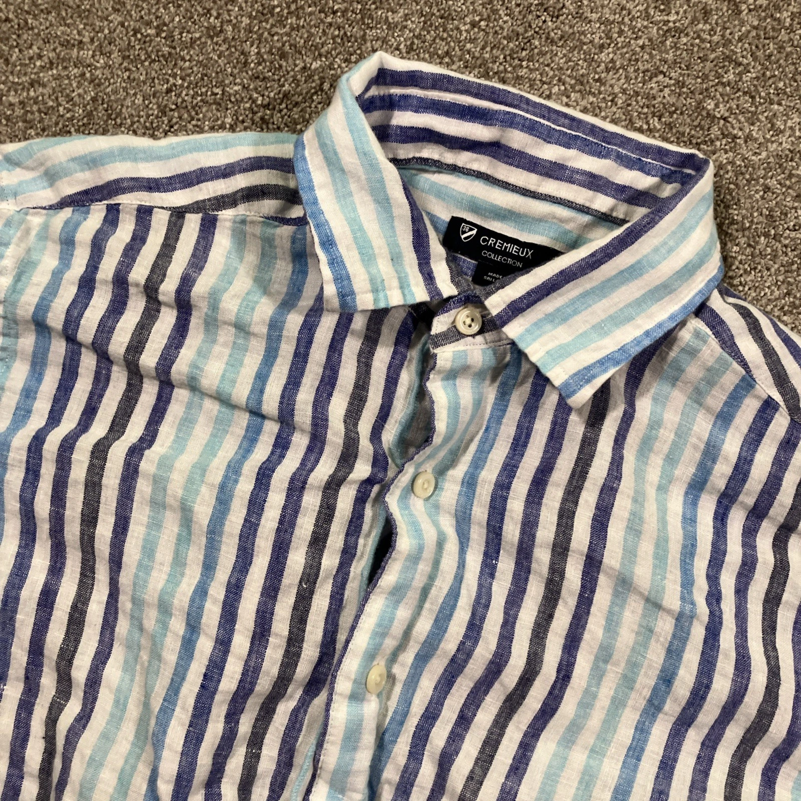 Cremieux 100% Linen Striped Button Shirt Mens Large Beachcore Preppycore Pastel