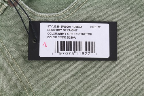 R13 Boy Straight Women Jeans 27 Slim Straight Cropped Army Green Stretch RRP€695 - Picture 7 of 12