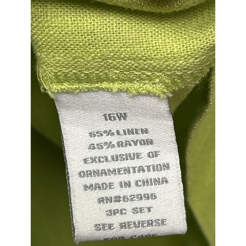 Blusa de granero de vestir para mujer 16W verde botón delantero mezcla de lino hombreras Foto 4 de 4