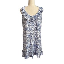 Lauren Ralph Lauren Blue Paisley Sleeveless Dress Ruffle Coastal Preppy Size S