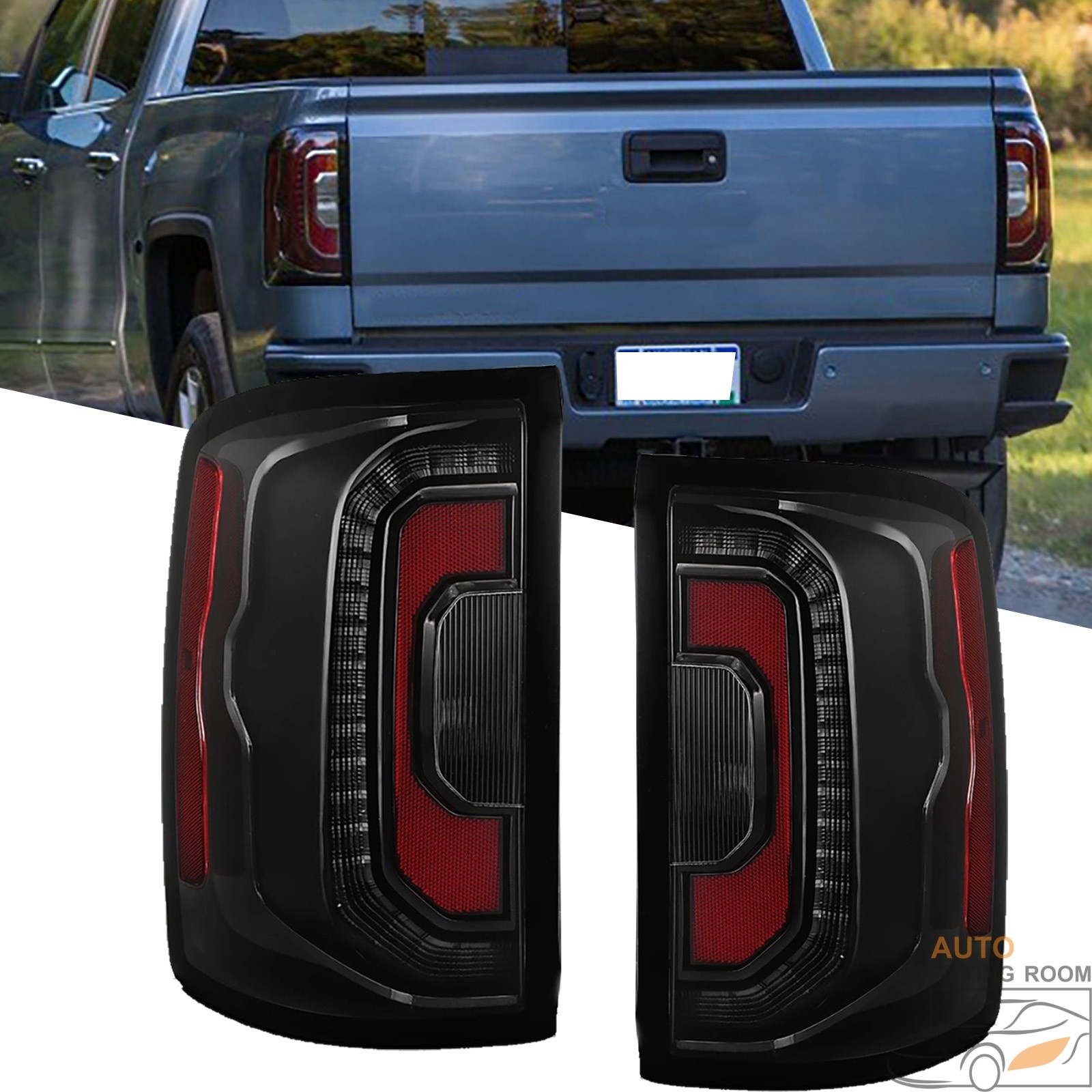 Black Tail Light for 2014-2018 GMC Sierra 1500 Halogen Upgrade LED Rear Lamp