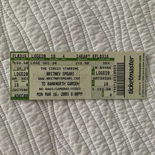 Britney Spears 2009 The Circus Tour Boston, MA Ticket Stub TD Garden