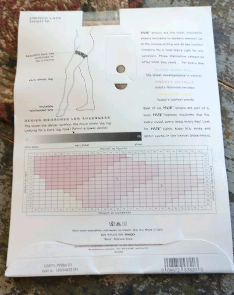 New HUE Womens French Lace Thigh High Stockings Very Sheer Leg Size 1 Natural - Image 4 of 4