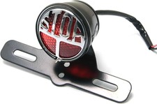 Miller Type STOP Vintage Round Motorcycle Tail Light & Plate Holder Red Lens