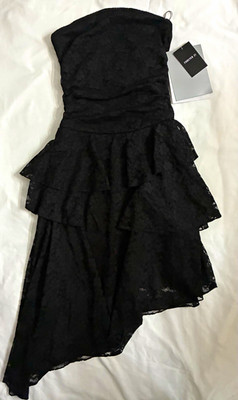 Forever 21 Black Lace Strapless Hi-Low Ruffle Layered Lined Dress Size S