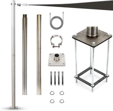 Amgo 8ft Stainless Steel Pole HD Base Plate & Height Adj Clamp T Easy Install