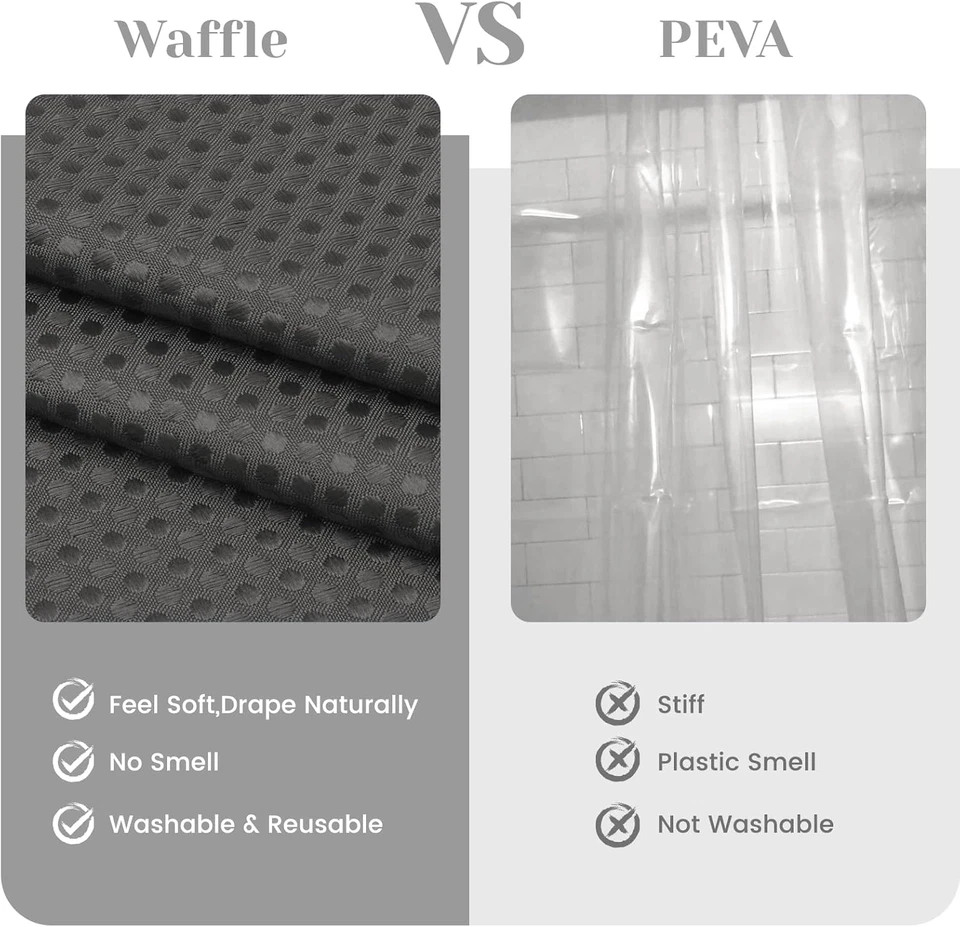 Cortina de ducha sin gancho con forro a presión juego cortina de ducha gofre para baño Foto 4 de 4