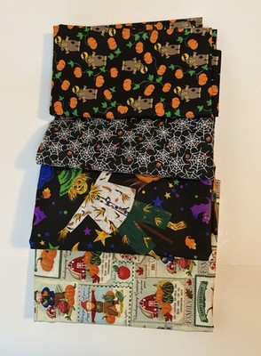 Vintage Halloween Fall Cotton Quilting Fabric Lot 4 pieces Over 5 Yards Total