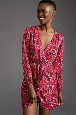 NWT Anthropologie Maeve 100% Viscose Floral Wrap Mini Dress Size Medium