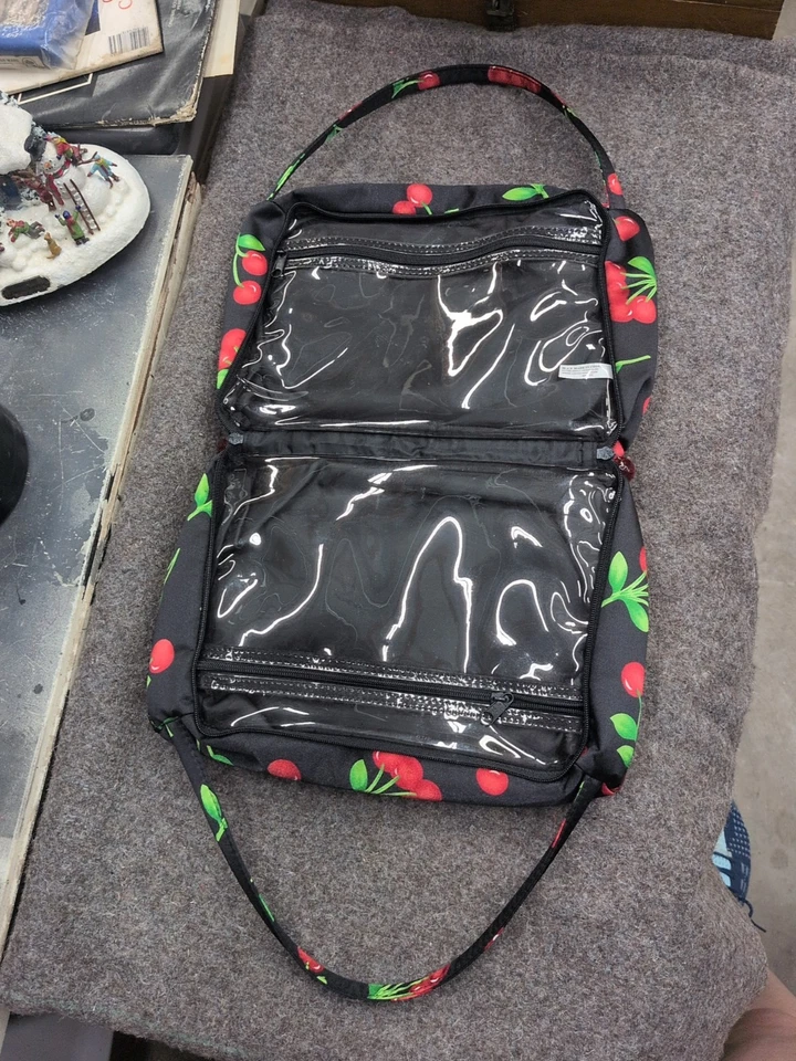 SOHO Cosmetic Travel Bag Wild Cherry Print Side Pocket And 2 Zippered Sections - Image 3 of 4