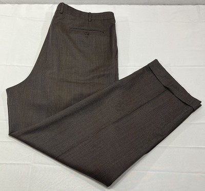 Zanella Austin Dress Trousers Men's 42 X 31.5  Wool Pleated Cuffed Brown Italy