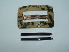 FAUX TORTOISE SHELL LUCITE BARRETTE  BLACK BOBBY PINS UP DO HAIR ACCESSORY