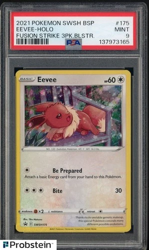 2022 Pokemon SWSH BSP Fusion Strike Three  Blstr #175 Eevee Holo PSA 9