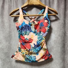 Athleta Bora Bora Tankini Top Floral Ruched Swimwear 32D/DD Multicolor