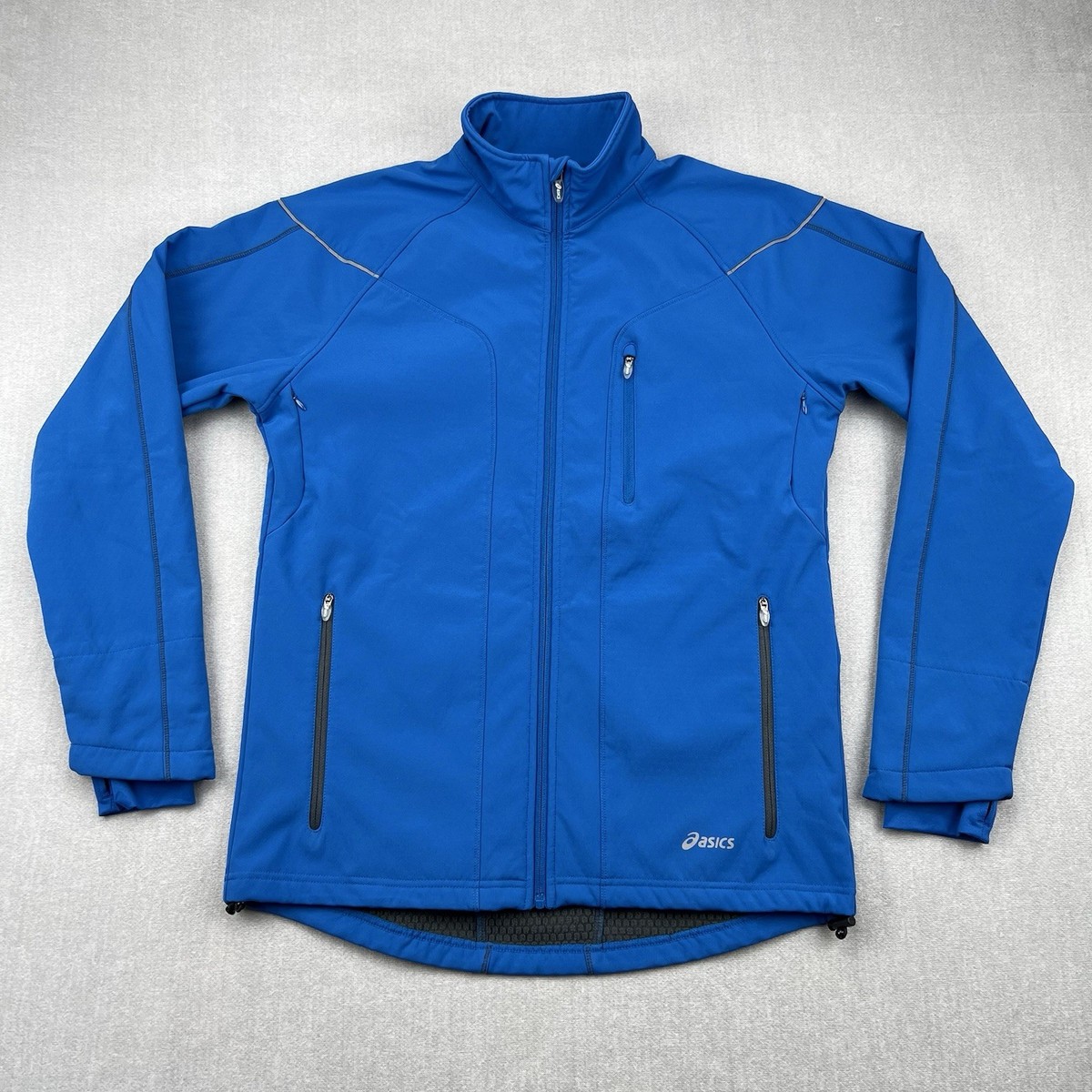 Asics Running Jacket Mens L Blue Waterproof Softshell Reflective Fleece  Lined