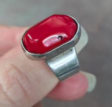 SIZE 7 ADJUSTABLE TO SZ 9 STERLING SILVER AUTHENTIC RED CORAL GEMSTONE RING