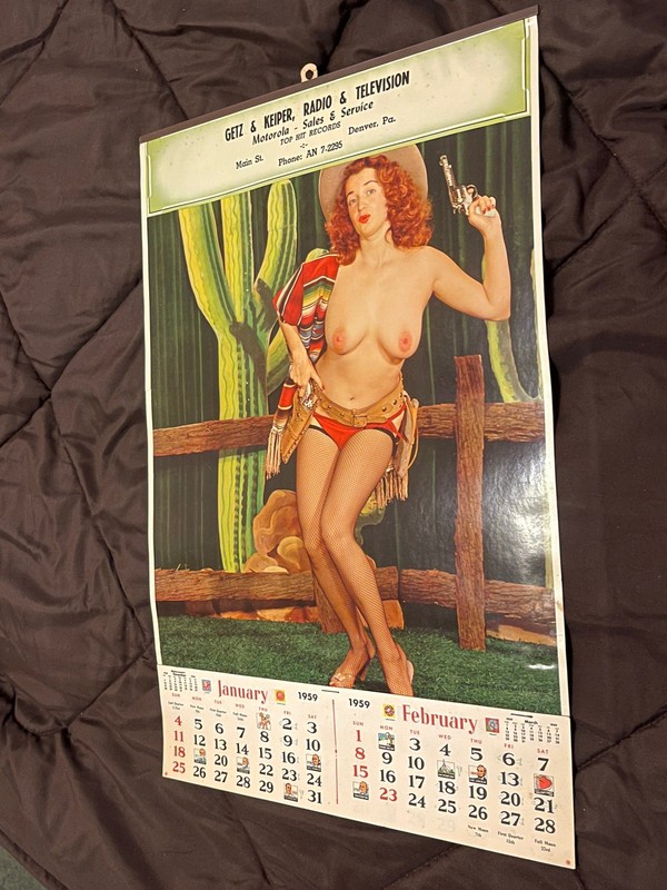1950’s & 60’s Vintage Pin up Calendars - Naked/Topless Woman  12 pictures total