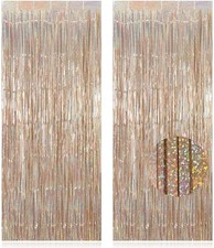 2 Pack Fringe Curtains Backdrops, Foil Fringe Curtains, Door Glitter Champagne