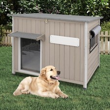 Outdoor Weatherproof Wooden Dog House with Elevated Floor and Anti-Chewing Frame