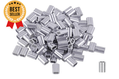 50Pcs Aluminum Crimping Loop Sleeves for 3/16 Inch Wire Rope Cable End Stop