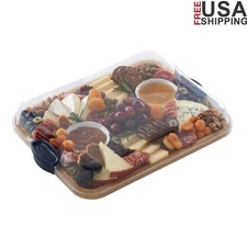 Bamboo Charcuterie Board Locking Lid Food Prep Serving Tray Portable Organizer