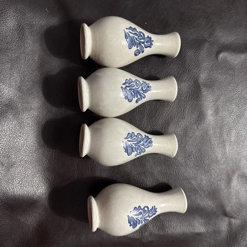 Pfaltzgraff Yorktowne Blue Floral Stoneware 5 ¼” Small Bud Flower Vase, set of 4