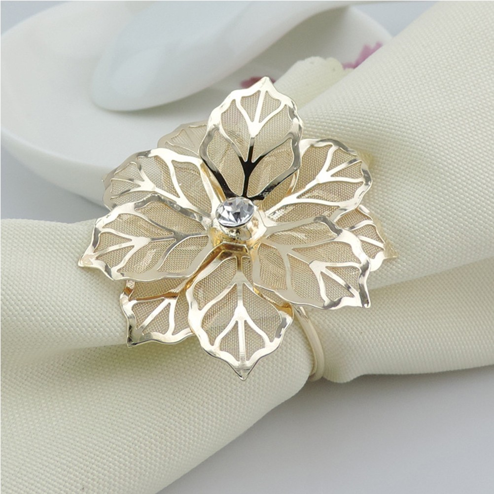 New 6Pcs Napkin Rings Hollow Out Flower Shape Napkins Buckles Holders Dining