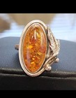 Vtg 70s Navajo Sterling Amber Feather SZ 6 Ring — photo 2