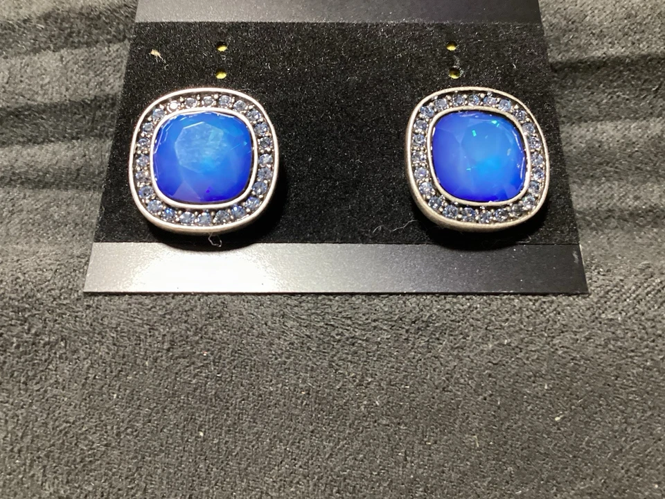 Givenchy Earrings Blue Crystal Studs Pierced Silver Tone Rhinestones - Image 2 of 4