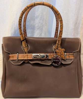 Vintage Bonetto brand, Italian brown leather handbag (never used)