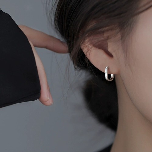 925 Sterling Silver CZ Crystal Square Hoop Circle Huggie Earrings Girls Gift UK - Picture 3 of 6