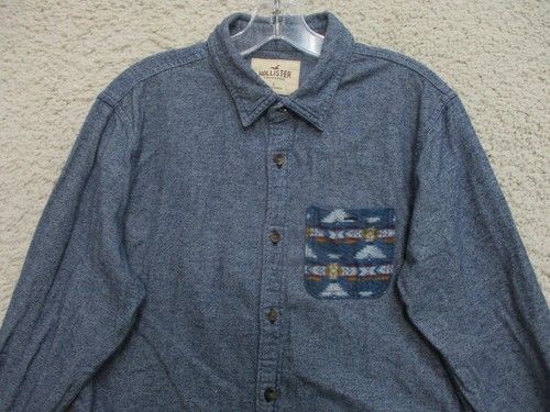 Hollister Button Up Shirt Large Youth 14-16 Blue Chambray Pocket Long Sleeve Boy - Picture 2 of 10
