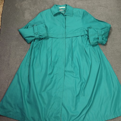 Vintage 80s 90s Misty Harbor Trench Coat Lined Covered Placket Turquoise 8 Reg - Picture 12 of 24