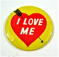 Vintage 1960 I Love Me Graphic Funny Lg 2" Pinback Button Old Stock