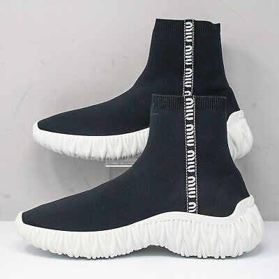 Miu Miu Black Stretch Knit High Top Sneakers, Size 11 US