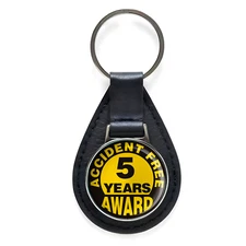 Accident Free 5 Years Award Black Leather Keychain Silver Keyring Military Gift