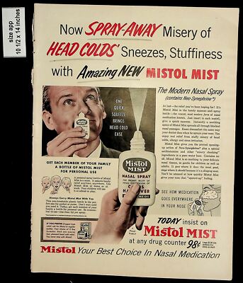 1955 Mistol Mist Spray Away Head Colds Vintage Print AD 8197